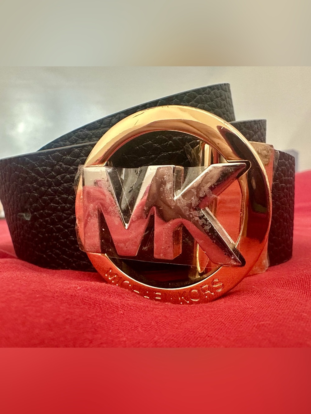 Michael Kors Reversible Black & Brown Leather Belt w/ Gold-tone MK Buckle